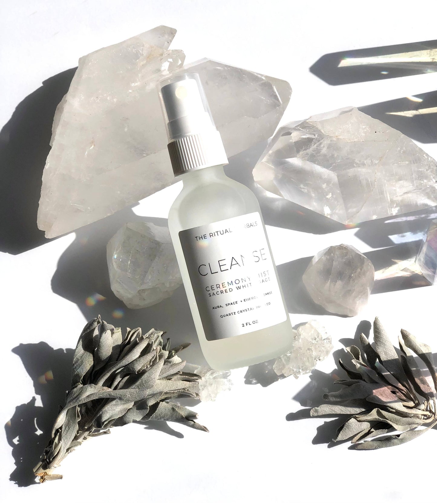 Cleanse White Sage Smudge Mist aura cleanse Quartz crystal