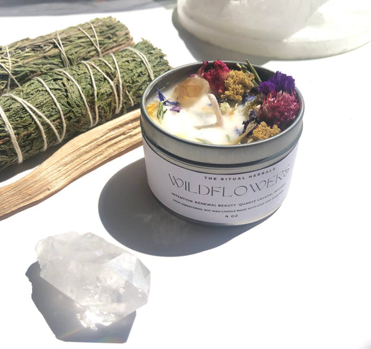 Wild Flowers Candle Soy Wax crystal infused  Botanical