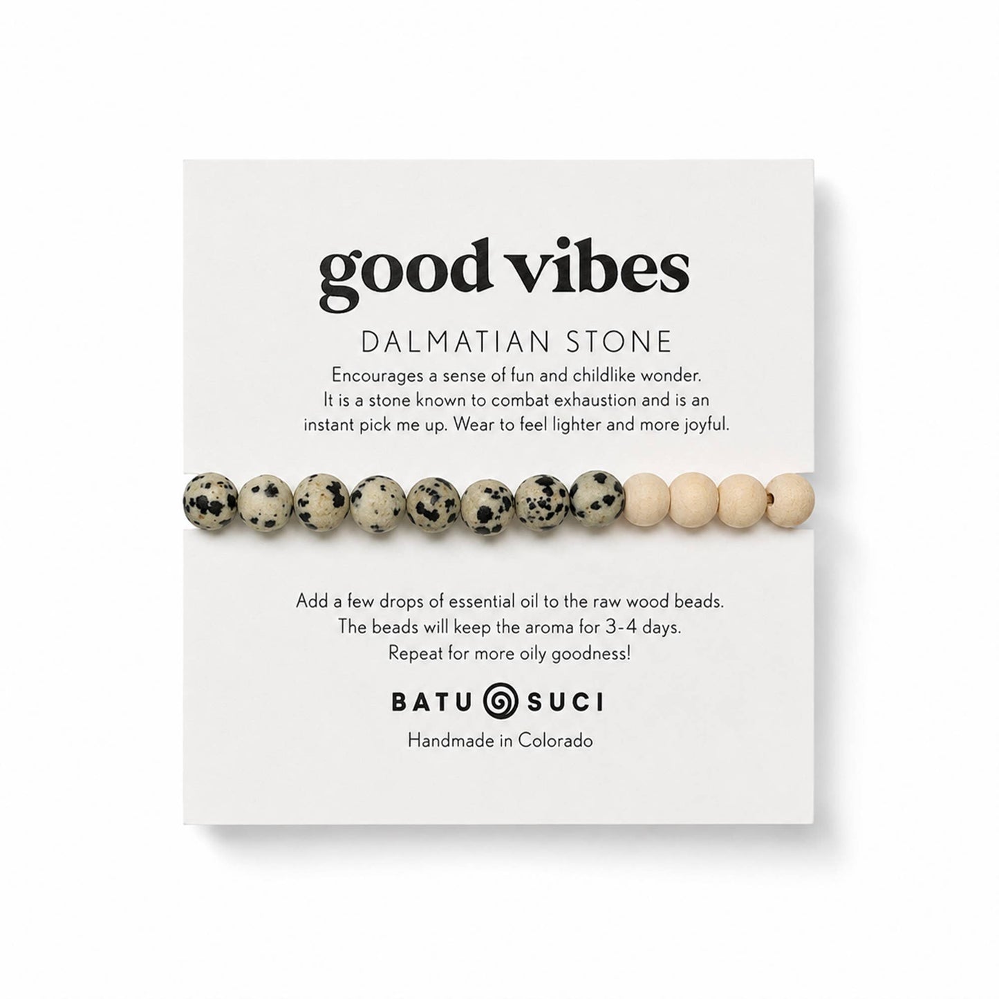 Batu Suci Handmade Jewelry - Good Vibes Diffuser Bracelet  |  Dalmatian Jasper Aromatherapy Bracelet