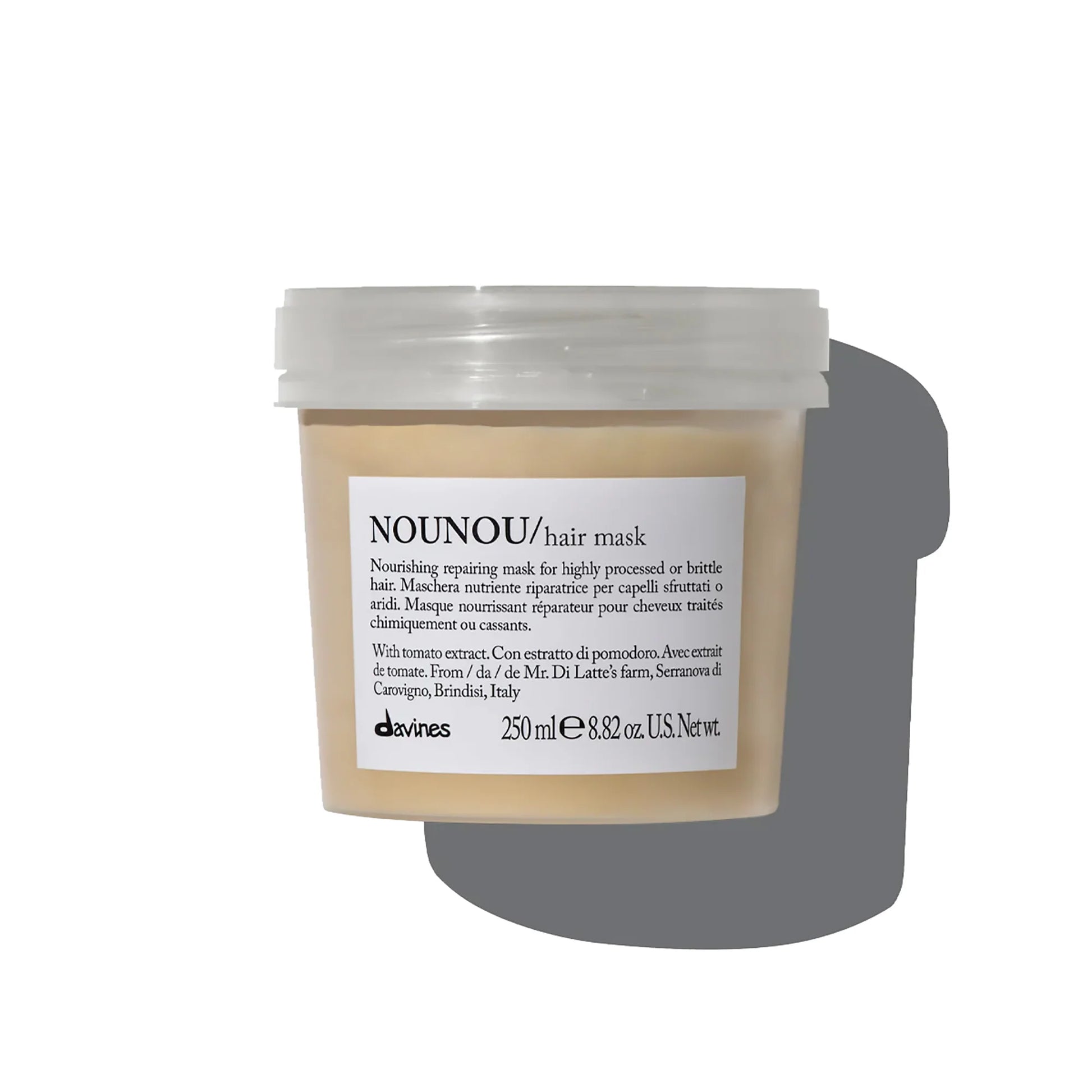Jar of NOUNOU hair mask with a white label on a white background