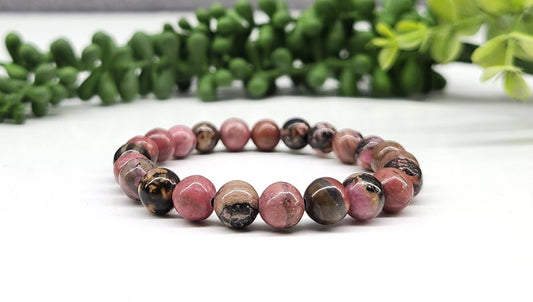Rhodonite Bracelet Stretchable 8mm Beads, 7.5"Long