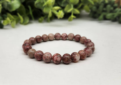 Chrysanthemum Stone Stretchable Bracelet 8mm beads-7.5"